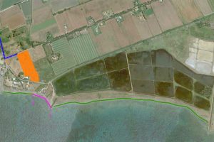 Tarquinia - La mappa d'accesso alle Saline (in viola il tratto interdetto)