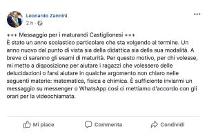 Il post su Facebook di Leonardo Zannini