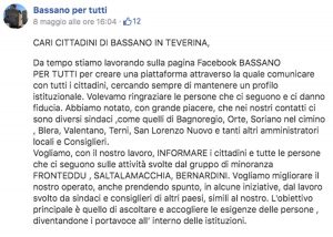 Il post della pagina "Bassano per tutti" prima di essere modificato