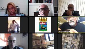 Viterbo - Comune - Quarta commissione in videoconferenza - In basso i due connessi dalla sala Regia