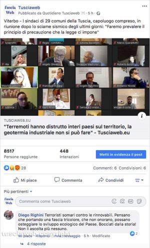 Geotermia - Il commento sull'account di Diego Righini
