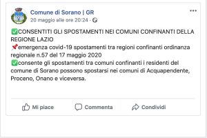 L'annuncio del comune di Sorano