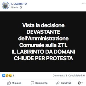 Il post su Facebook de Il Labirinto