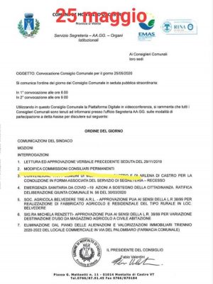 Il nuovo ordine del giorno del Consiglio comunale