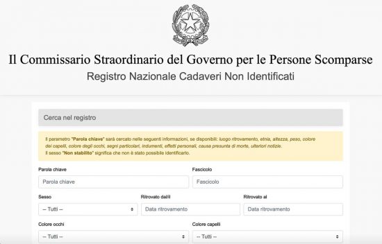 Roma - Il registro dei cadaveri non identificati