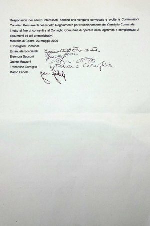La lettera dei consiglieri per chiedere il rinvio della seduta di domani 