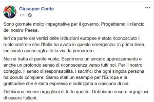 Il post di Giuseppe Conte sugli stati generali