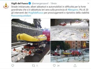 Il Tweet dei vigili del fuoco per il maltempo nella bergamasca
