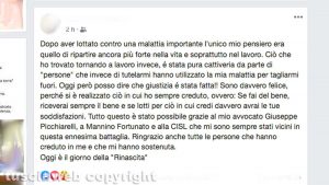 Il post su Facebook della lavoratrice