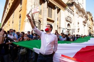 Roma - Matteo Salvini alla manifestazione contro il governo organizzata il 2 giugno