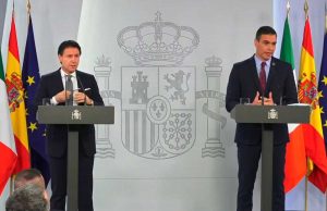 Madrid - La conferenza stampa del presidente del consiglio Giuseppe Conte e il premier Pedro Sanchez