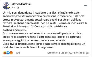 Matteo Gazzini su Facebook