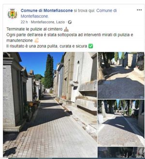 Montefiascone - Il post del comune di Montefiascone sull'intervento di pulizia e manutenzione del cimitero