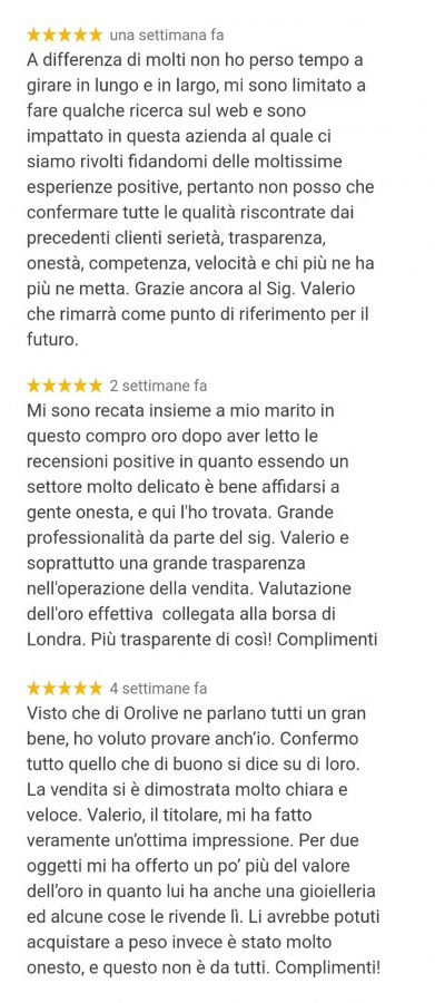I clienti di Orolive soddisfatti d’aver trovato il compro oro a Roma di fiducia