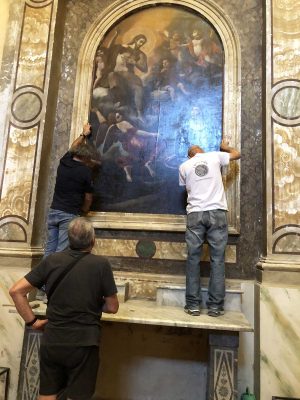 Viterbo - Il quadro restaurato il quadro restaurato nella chiesa del Rosario di Bagnaia