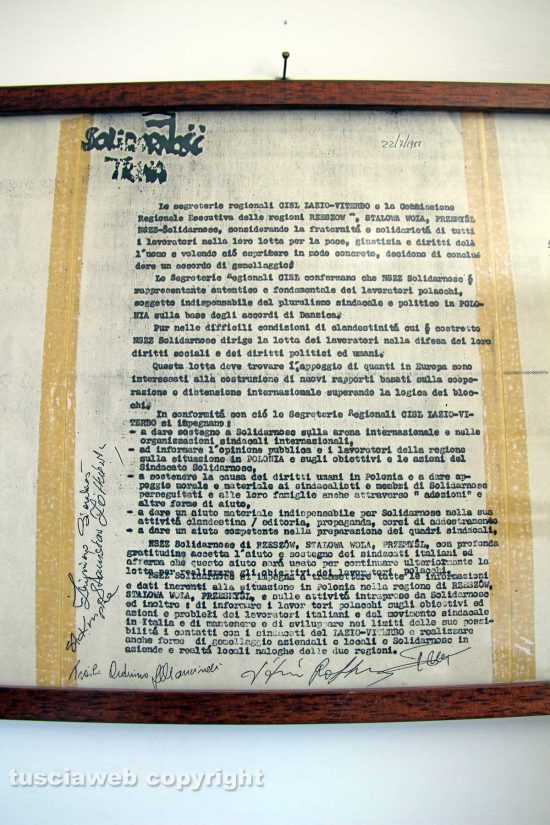 Viterbo - Il documento Cisl-Solidarnosc