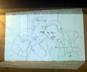 Il murales a Falcone e Borsellino in fase di realizzazione