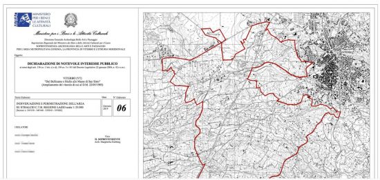 Viterbo - Mibact - L'area inserita all'interno del vincolo di notevole interesse pubblico del 2019