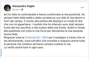 Il post su Facebook di Alessandro Vaglio