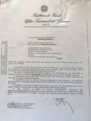 Bassano Romano - La lettera del prefetto