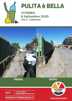 Viterbo - Il Movimento civico Viterbo2020 ha pulito via Carlo Cattaneo