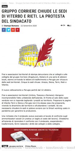 Gruppo corriere chiude le sedi di Viterbo e Rieti