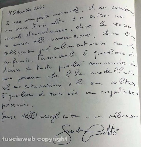 Viterbo – La dedica di Guido Crosetto sul diario di bordo della redazione