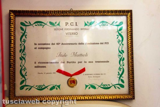 Viterbo - Il riconoscimento dato dal Pci a Italo Mattioli