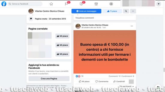Viterbo - La taglia da 100 euro in buoni spesa