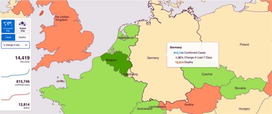 I dati Covid-19 in Germania diffusi dall’Organizzazione mondiale della sanità