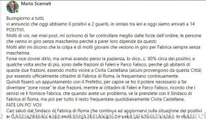Fabrica di Roma - Il post su Facebook del sindaco Mario Scarnati poi rimosso