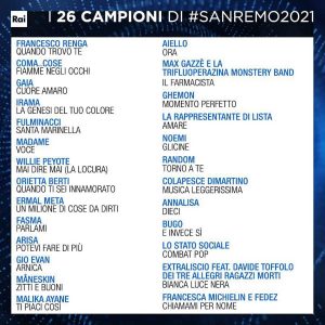 Sanremo 2021 - Gli artisti in gara