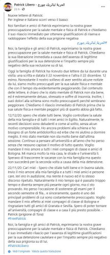 Il post della pagina Facebook 'Patrick Libero'
