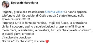 Scomparsa di Giuseppe Maravigna - L'annuncia della figlia sul ritrovamento
