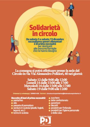 "Solidarietà in circolo": il Pd cittadino raccoglie beni di prima necessità per le persone in difficoltà