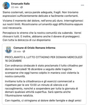 Il post del comune ricondiviso dal sindaco Rallo