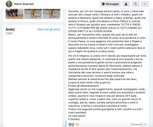 Fabrica di Roma - Il post Facebook del sindaco Mario Scarnati: "Il Coronavirus è colpa del diavolo"