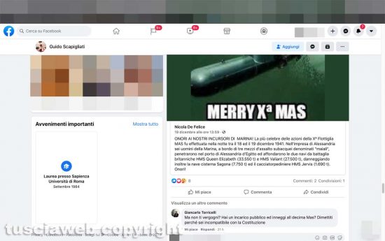 Il commento di Giancarlo Torricelli sul profilo Facebook Guido Scapigliati