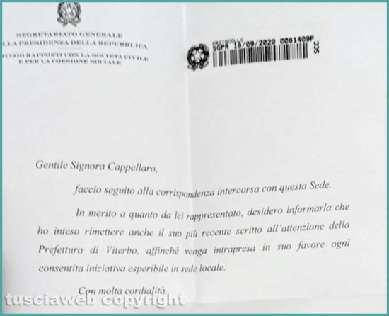 Giuliana Cappellaro - La risposta della presidenza della repubblica
