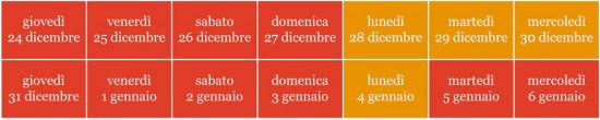 Il calendario delle festività