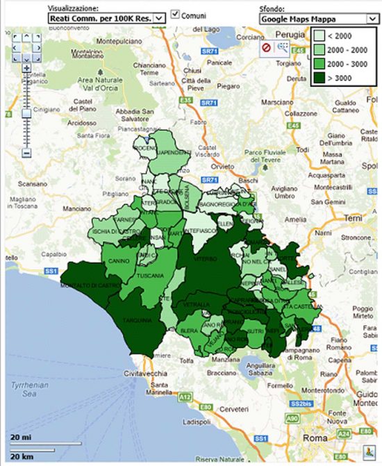 La mappa dei reati commessi nella Tuscia nel 2020 - Dati interforze