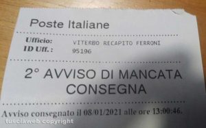 Viterbo - L'avviso di giacenza recapitato a un cittadino