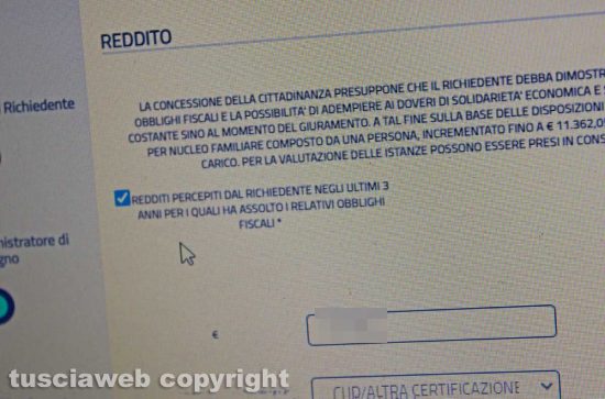 Domanda di cittadinanza on line - La parte riguardante i redditi