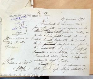 Lettera del sindaco (19 gennaio 1921)