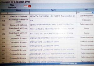 Bolsena - Comune - Albo pretorio con l'ordinanza "fica"