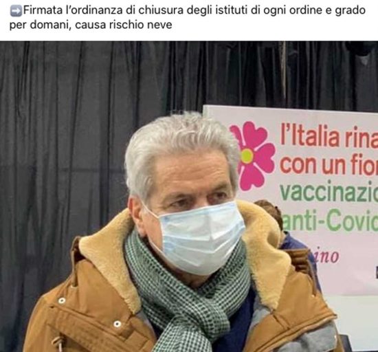 Il post del sindaco Arena sulla chiusura delle scuole per neve