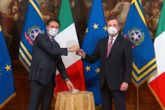La cerimonia della campanella - Passaggio di consegne tra Giuseppe Conte e Mario Draghi