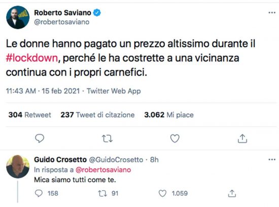 Il tweet di Roberto Saviano