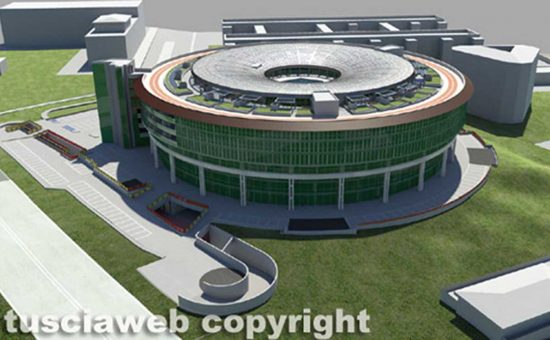 Viterbo - Polonord - Il rendering della megastruttura dietro al tribunale