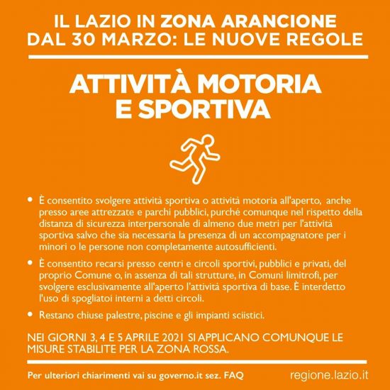 Lazio in zona arancione